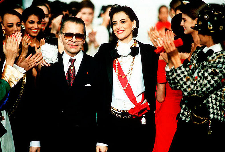 Ines de la Fressange and Karl Lagerfeld, 1987.