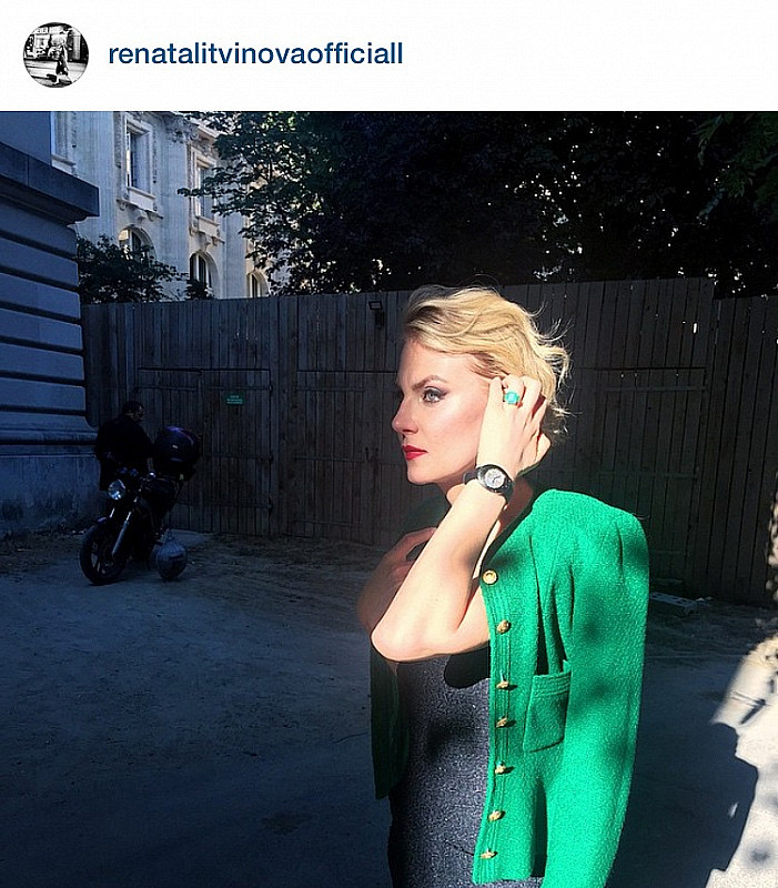 Renata Litvinova wearing a vintage Chanel jacket from the Vintage Voyage collection.