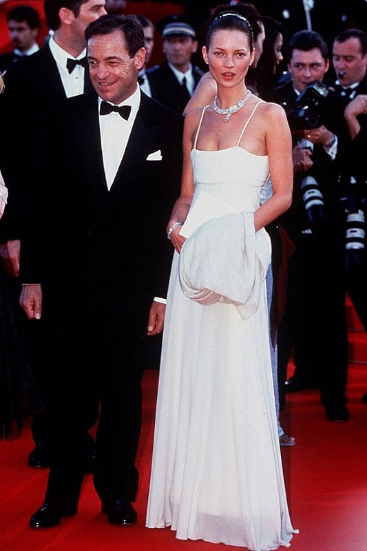 Kate Moss wearing a Madame Grès white column-dress at the Cannes Film festival
