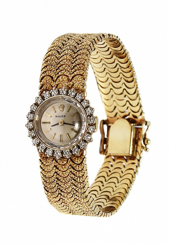 Rolex golden watch decorated with diamonds