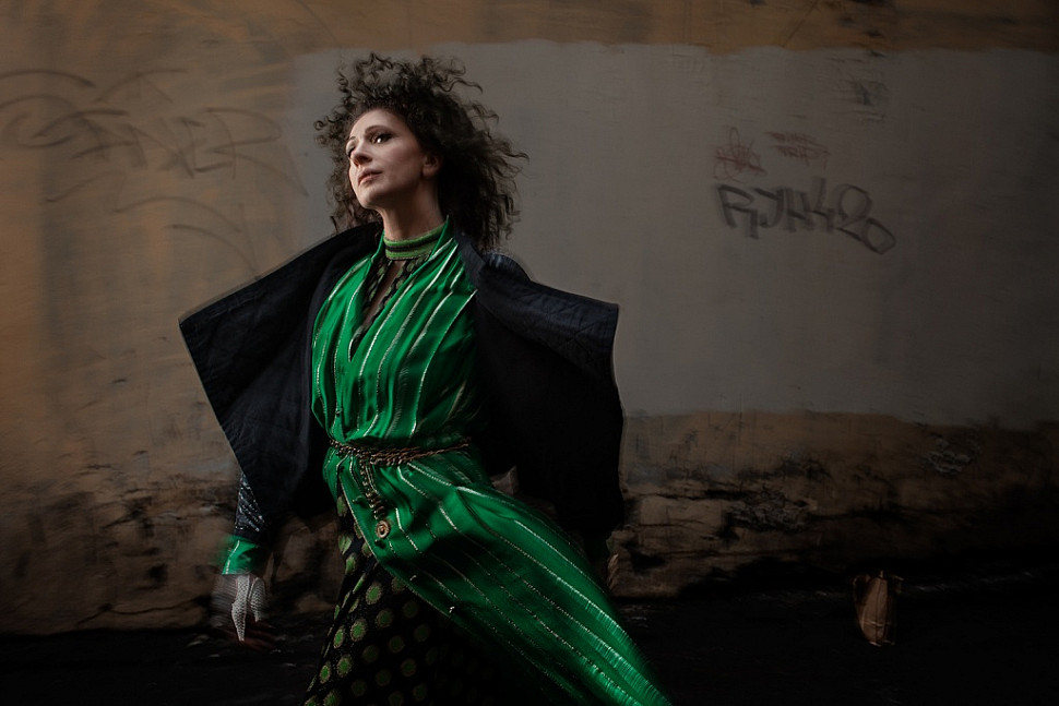 Chanel dress and transformer necklace worn as belt, couture Lanvin jacket