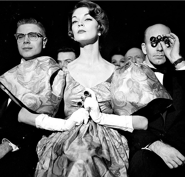Jean Patchett wearing Galanos dress, 1959