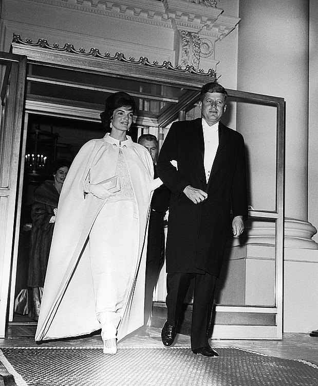 Jackie Kennedy wearing Games Galanos dress, 1961
