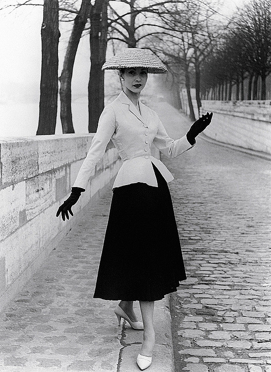 Model wearing Christian Dior the Bar jacket, 1955