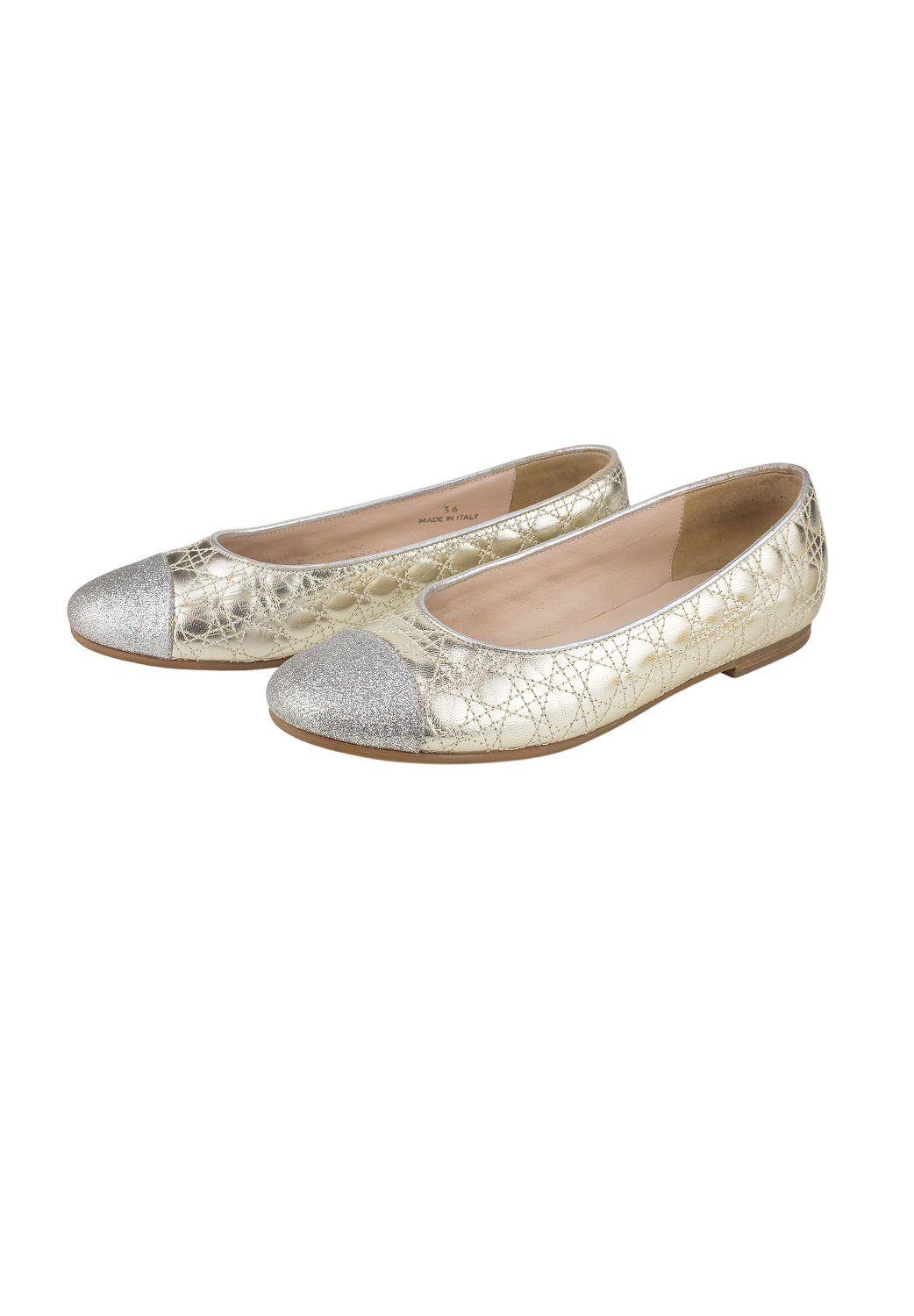 Christian Dior Gold Leather Ballet Flats