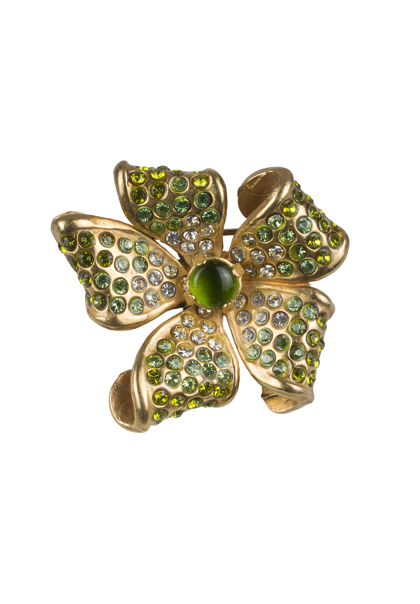 Valentino Flower Brooch With Green Crystals
