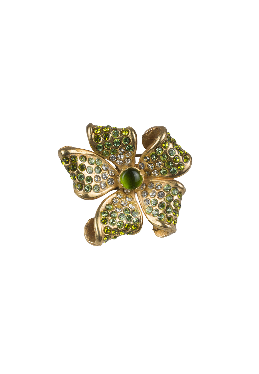Valentino Flower Brooch With Green Crystals