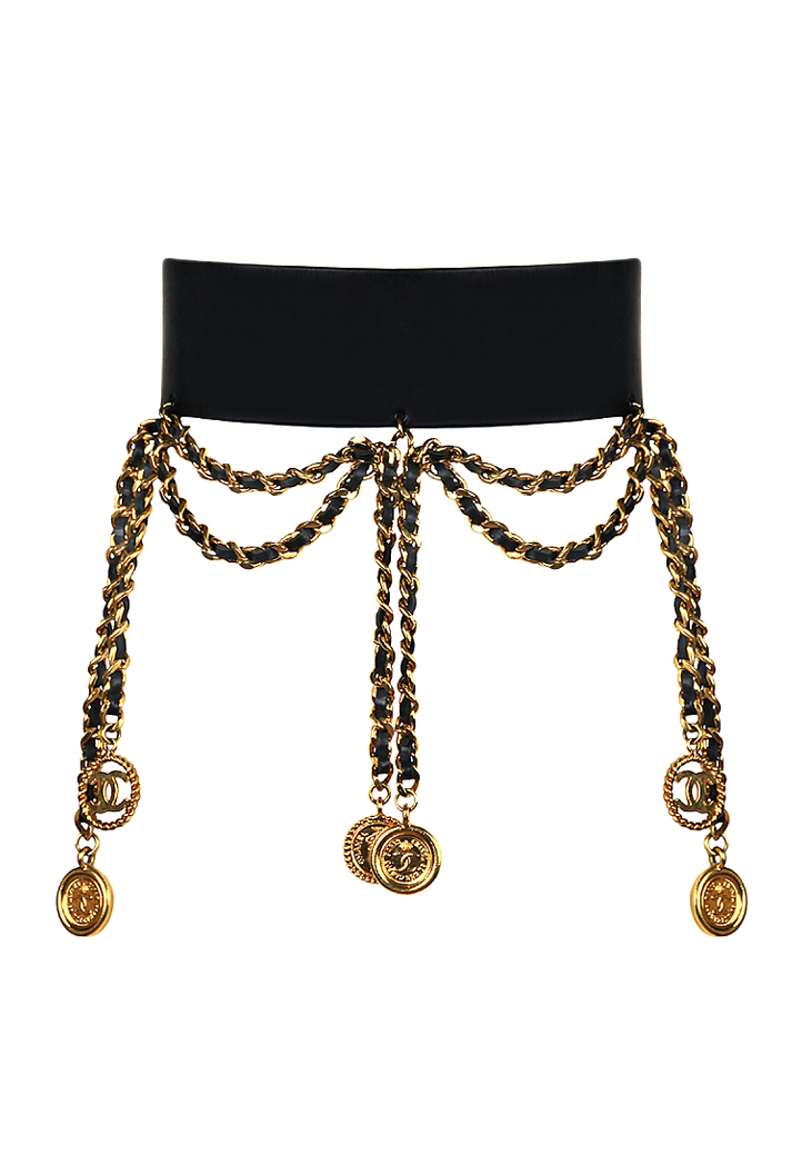 Chanel Leather Belt with Chains and Medallions