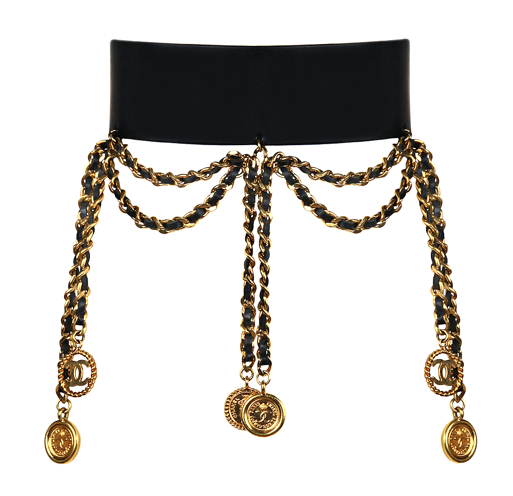 Chanel Leather Belt with Chains and Medallions