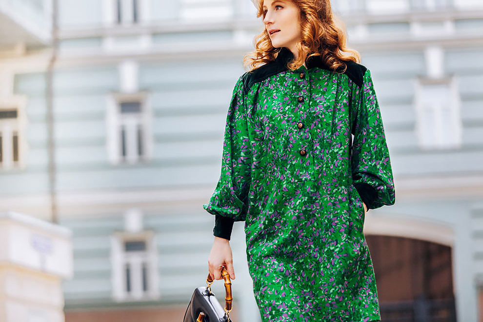 Yves Saint Laurent wool dress with velvet