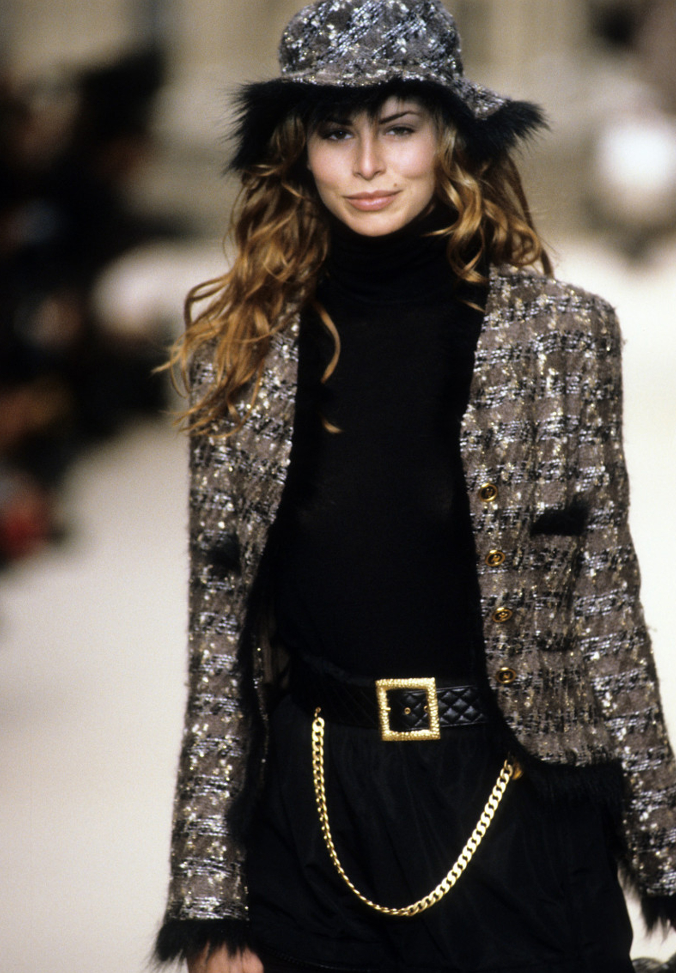 Chanel Tweed Jacket With Faux Fur Trim