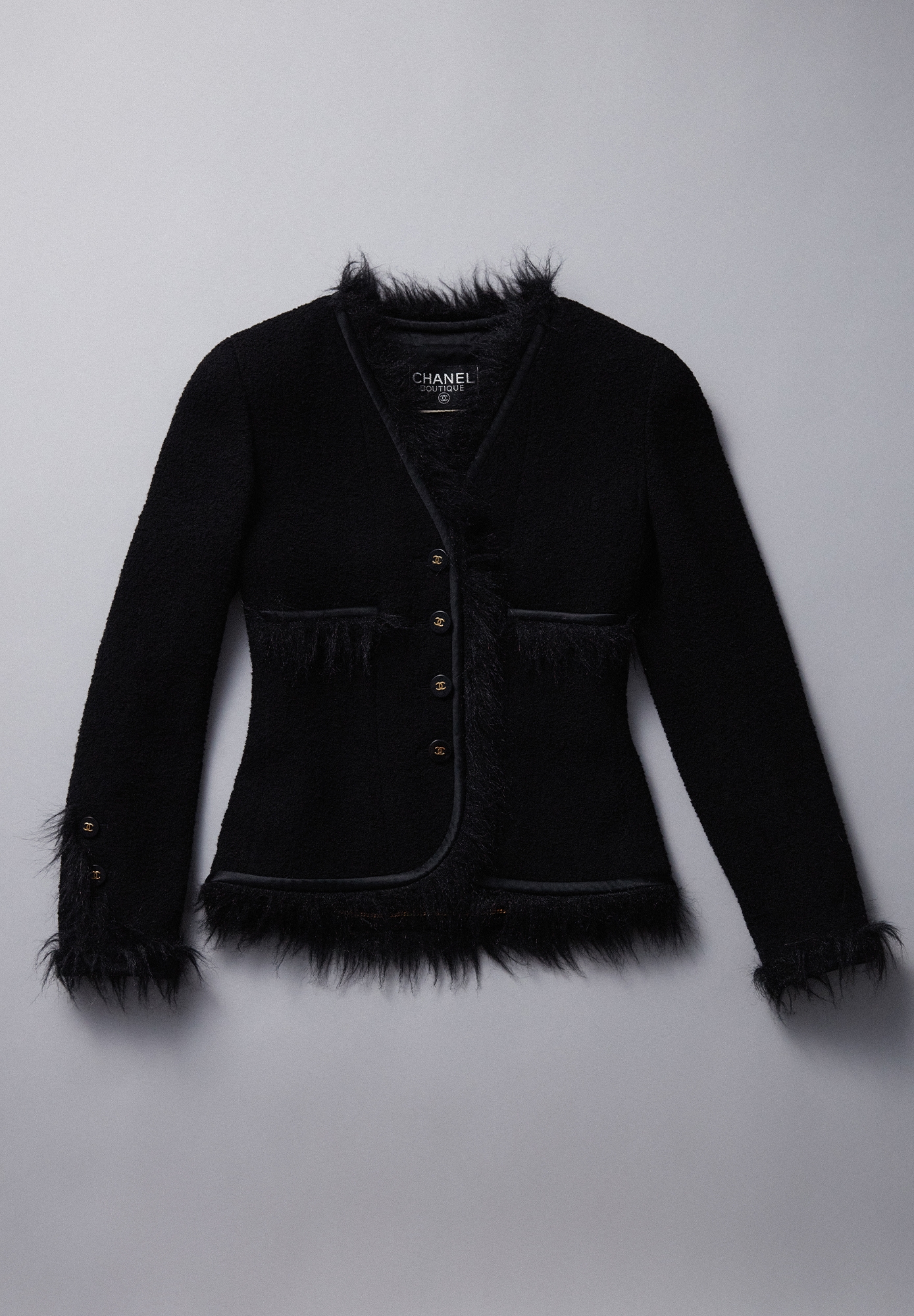 Chanel Tweed Jacket With Faux Fur Trim