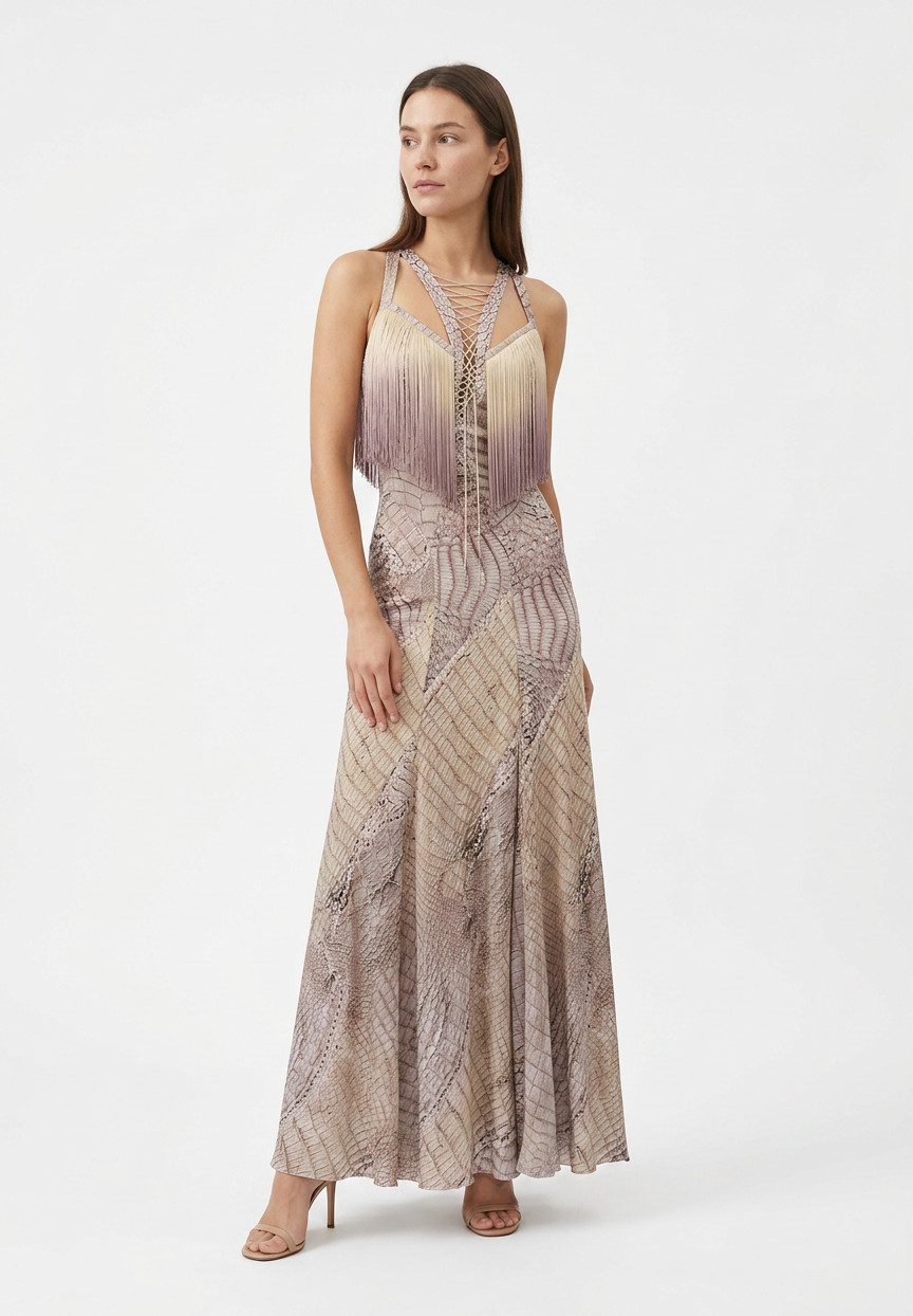 Roberto Cavalli Dress With Ombre Fringe