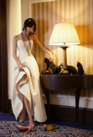 Floor-length dress made of printed silk