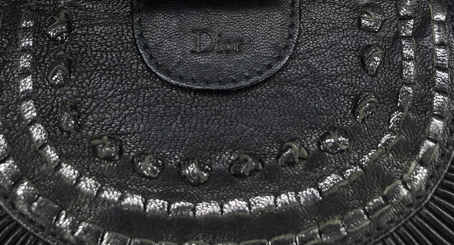 Christian Dior Black Pleated Leather Frame Clutch