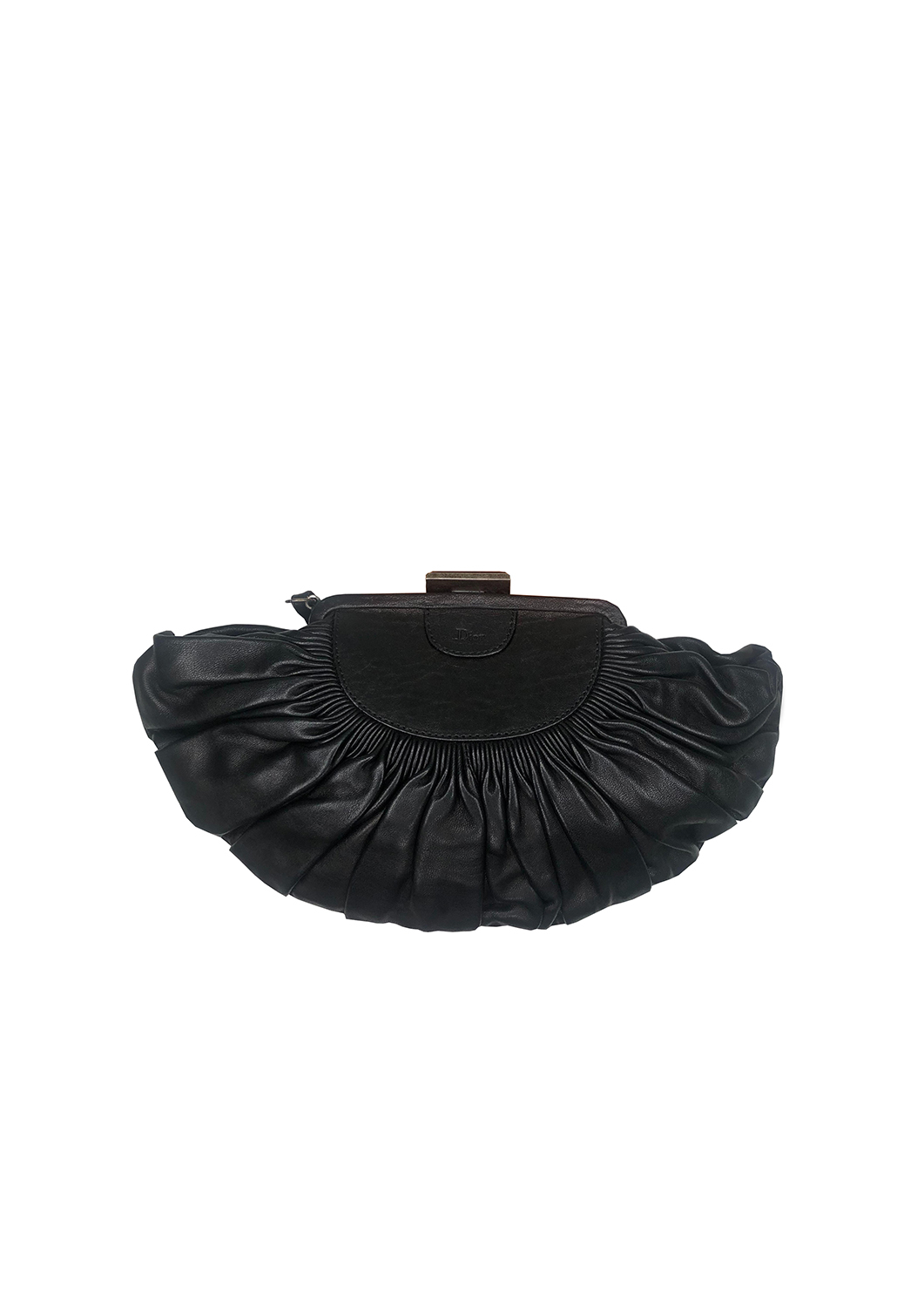 Christian Dior Black Pleated Leather Frame Clutch