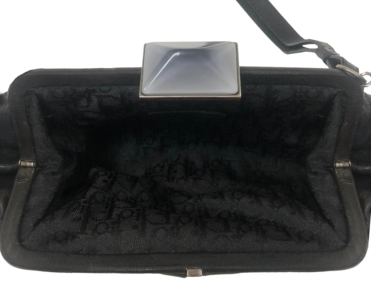 Christian Dior Black Pleated Leather Frame Clutch