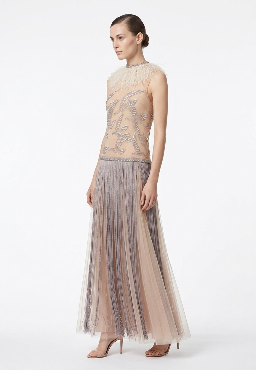 Valentino Embroidered Ostrich Feather Dress
