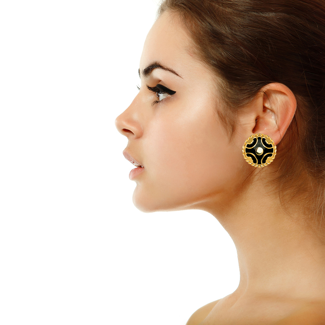 Black Enamel Clip-On Earrings