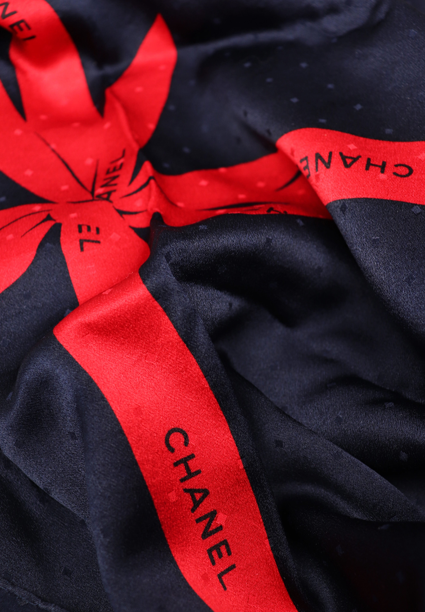 Chanel Silk Scarf With Red Bows