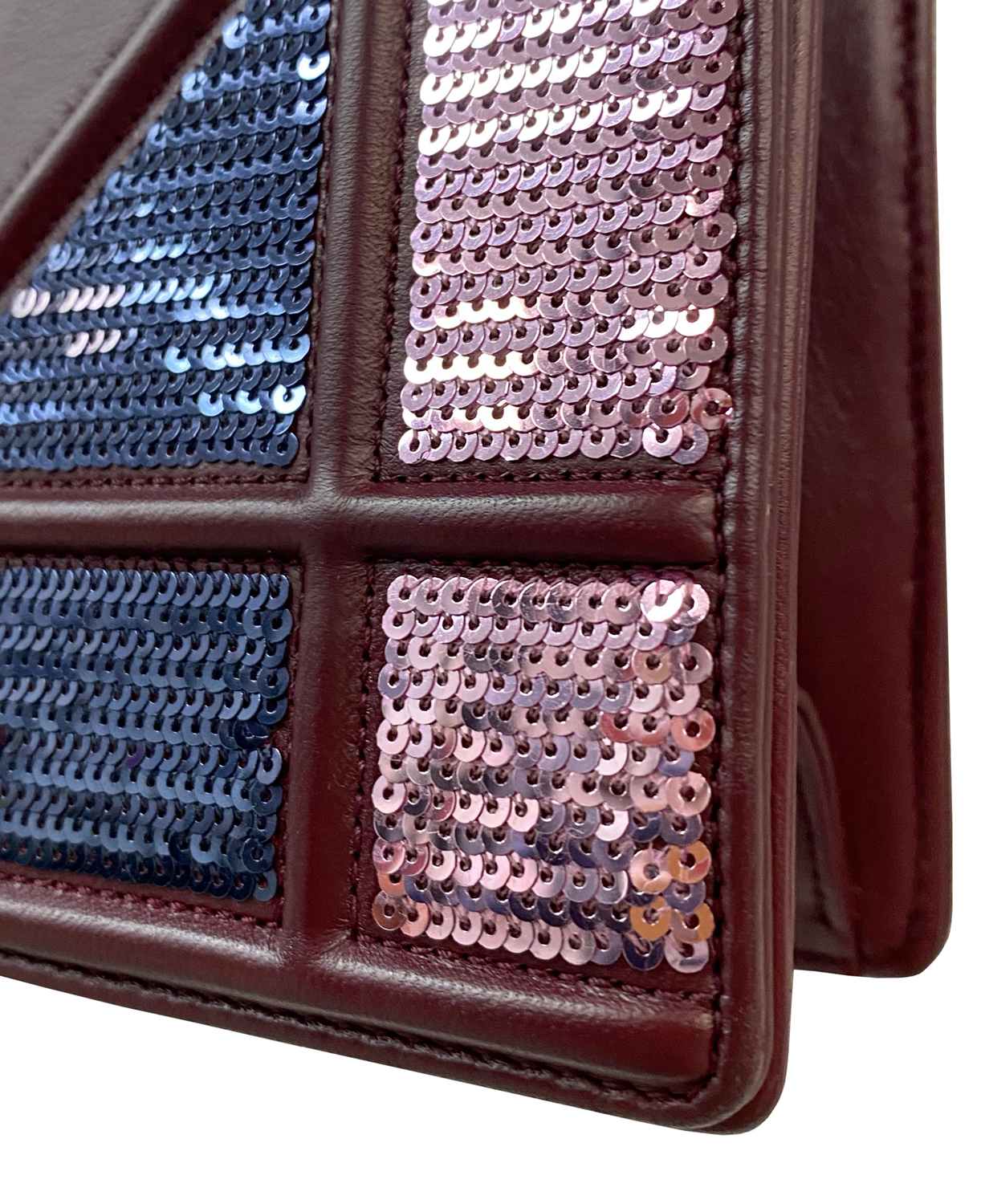 Christian Dior Burgundy Leather and Sequins Medium Diorama Shoulder Bag