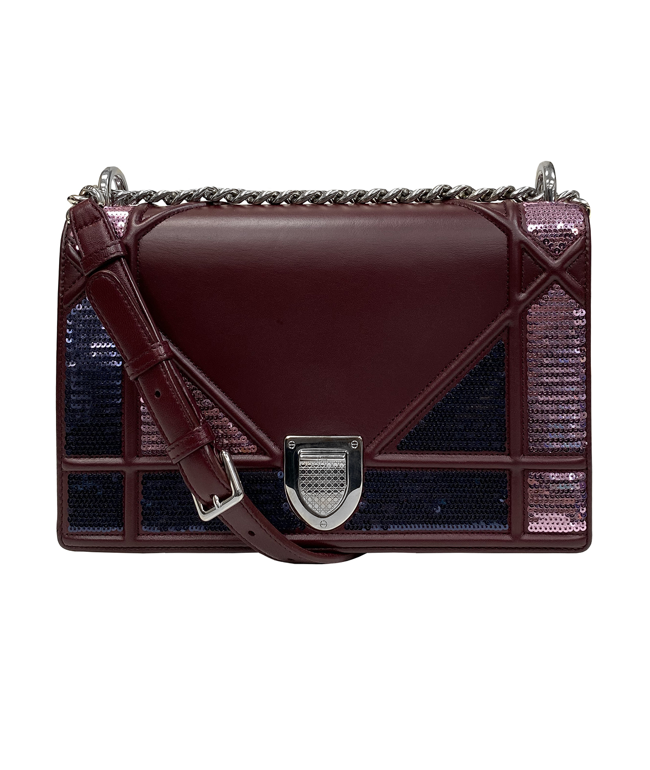 Christian Dior Burgundy Leather and Sequins Medium Diorama Shoulder Bag
