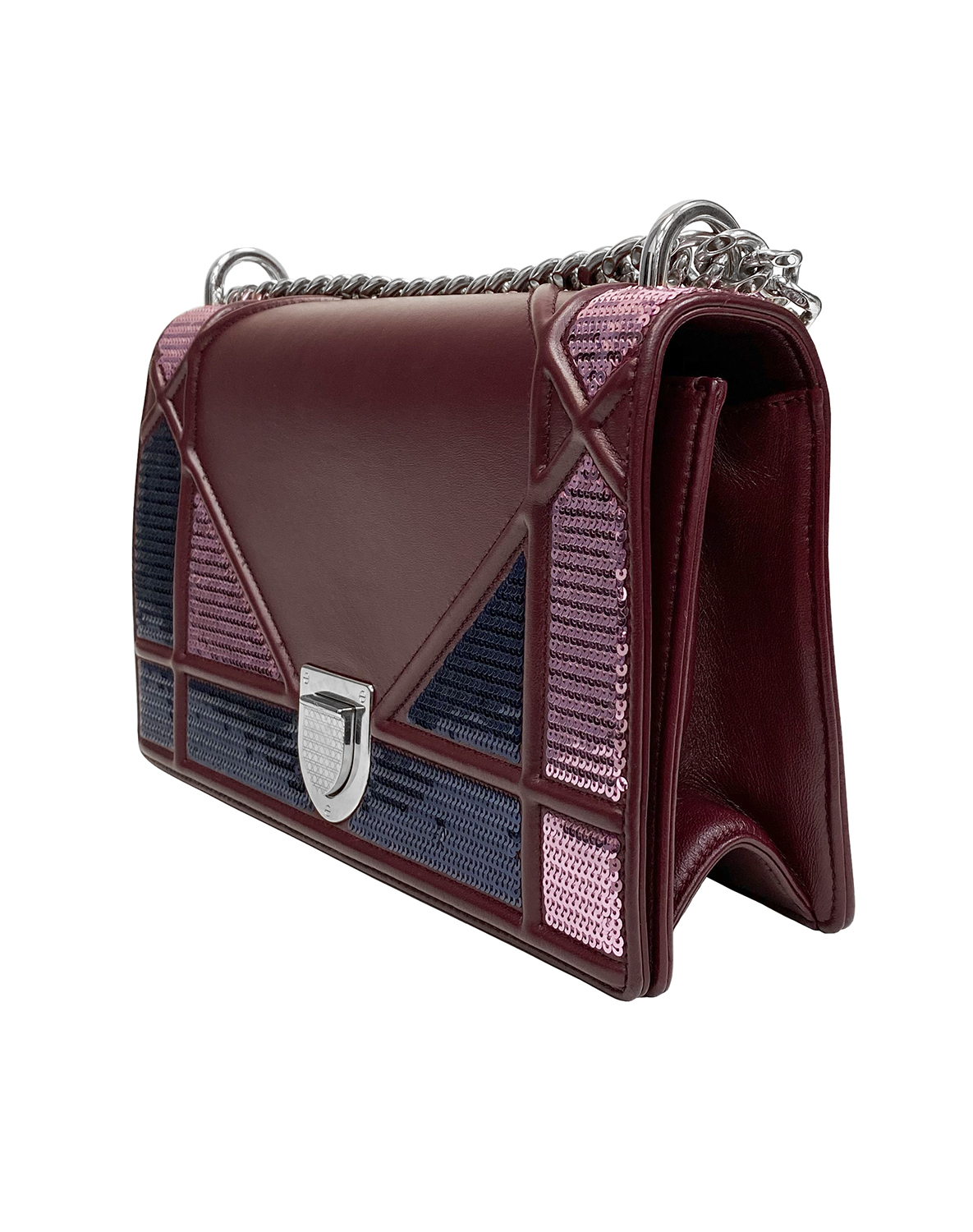 Christian Dior Burgundy Leather and Sequins Medium Diorama Shoulder Bag