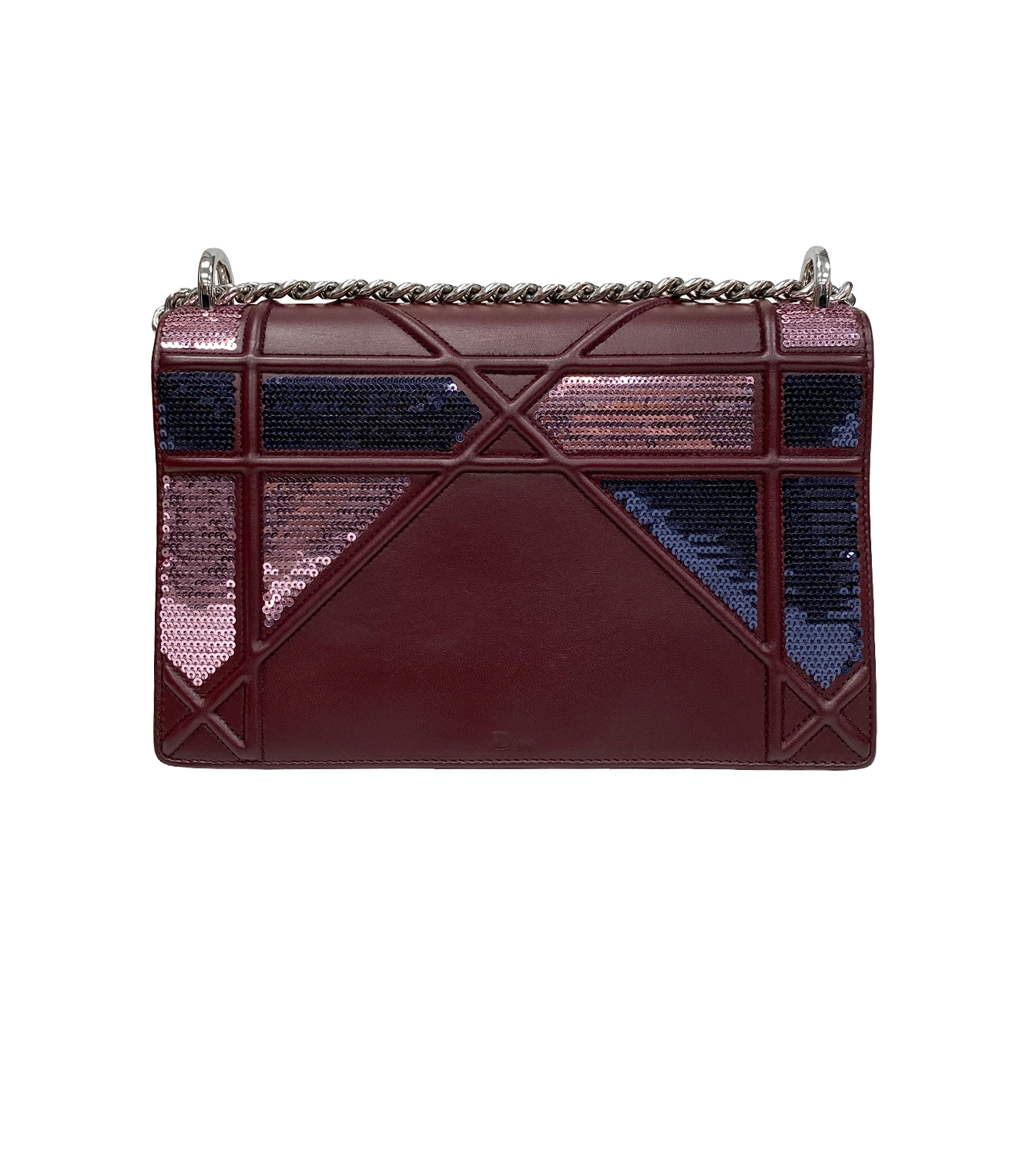 Christian Dior Burgundy Leather and Sequins Medium Diorama Shoulder Bag