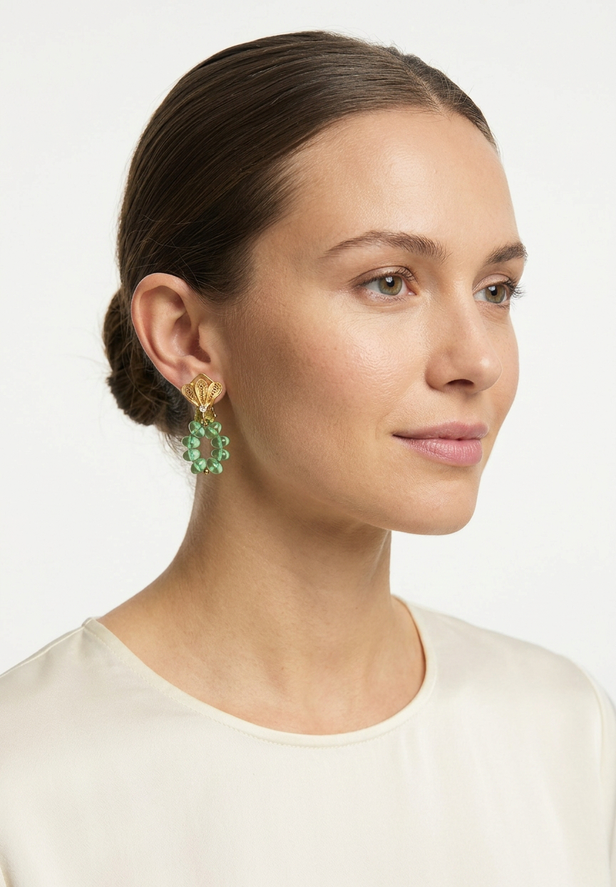 Vintage Clips With Green Beads