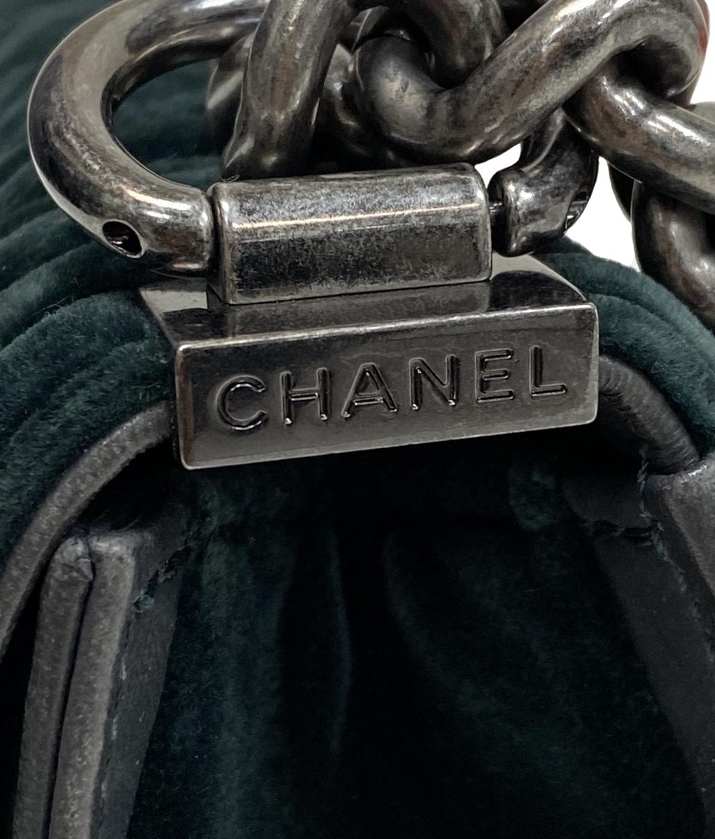 Chanel Green Quilted Velvet Boy Bag