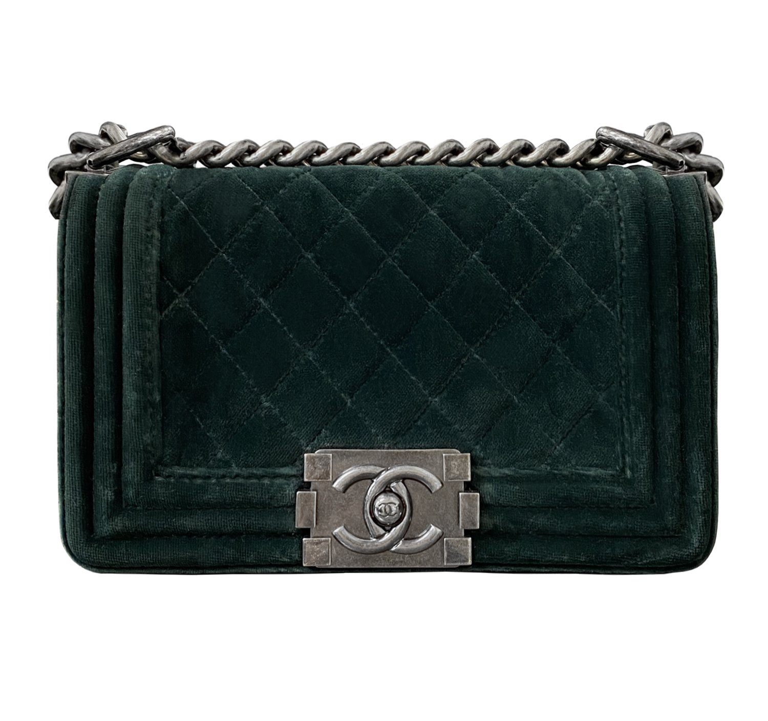 Chanel Green Quilted Velvet Boy Bag