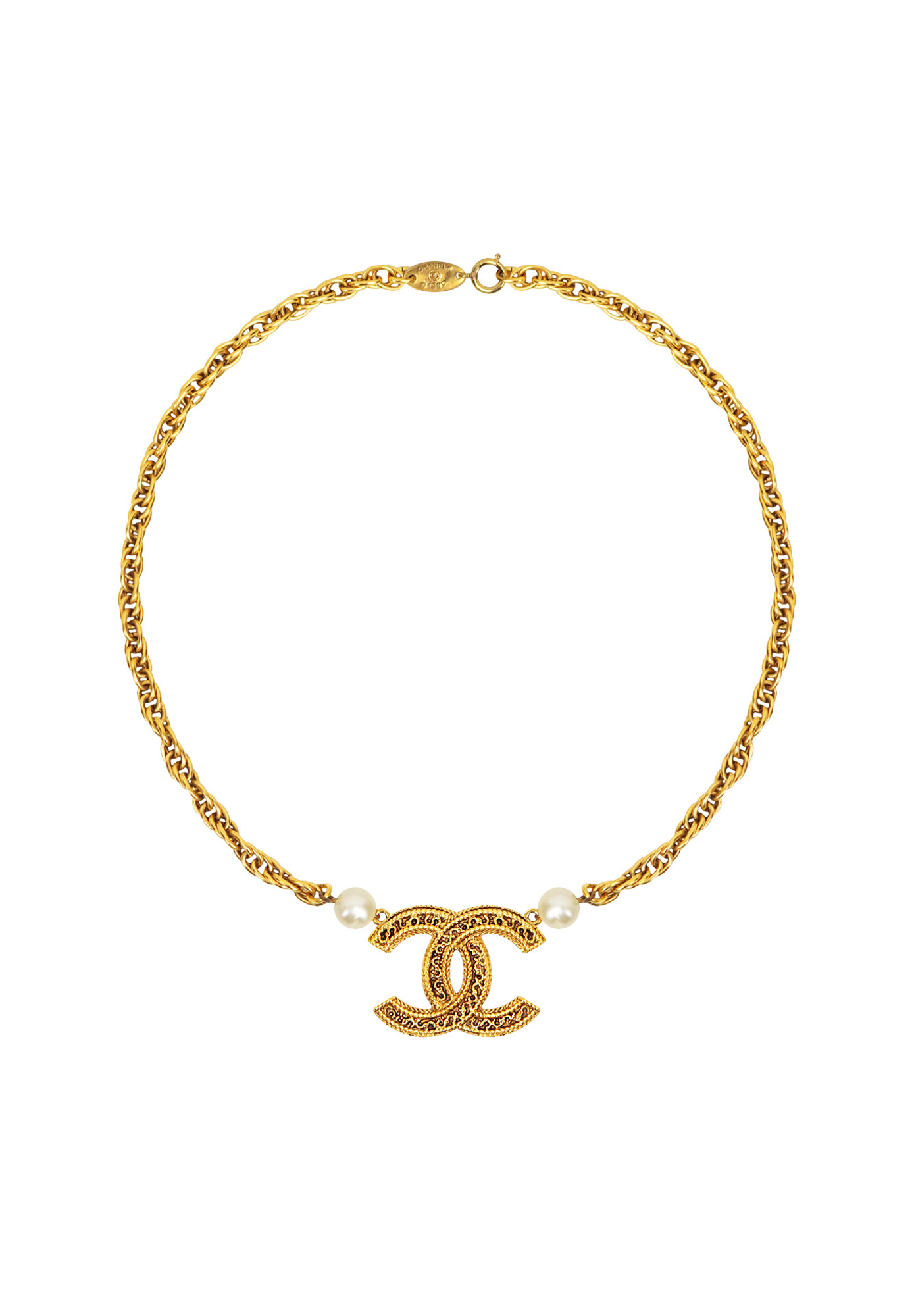 Chanel Twisted Necklace With Logo Pendant