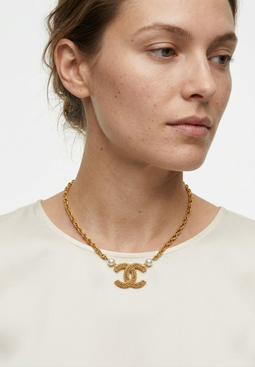 Chanel Twisted Necklace With Logo Pendant