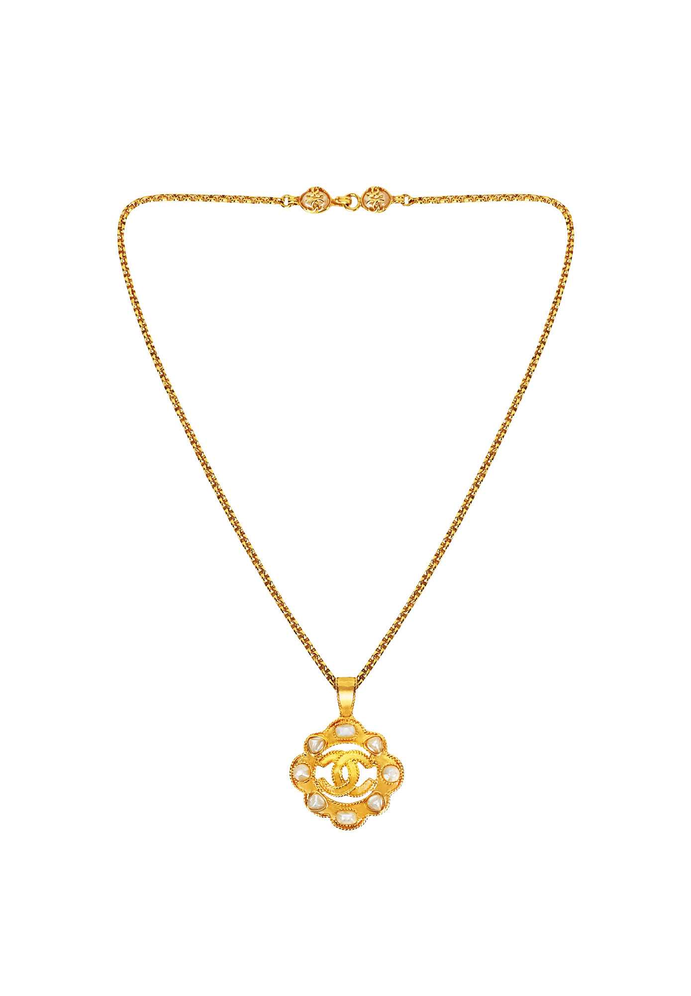 Chanel Necklace With Logo Pendant And Pearls