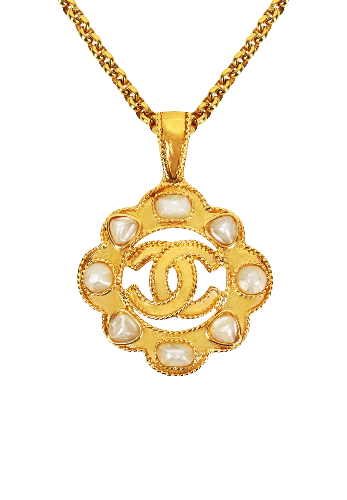 Chanel Necklace With Logo Pendant And Pearls