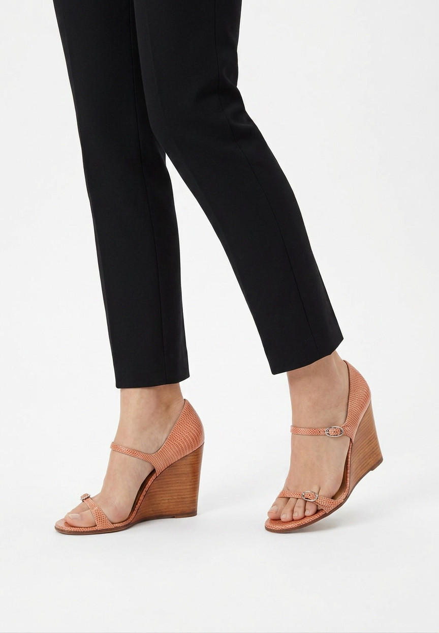 Hermès Lizard Coral Wedge Sandals