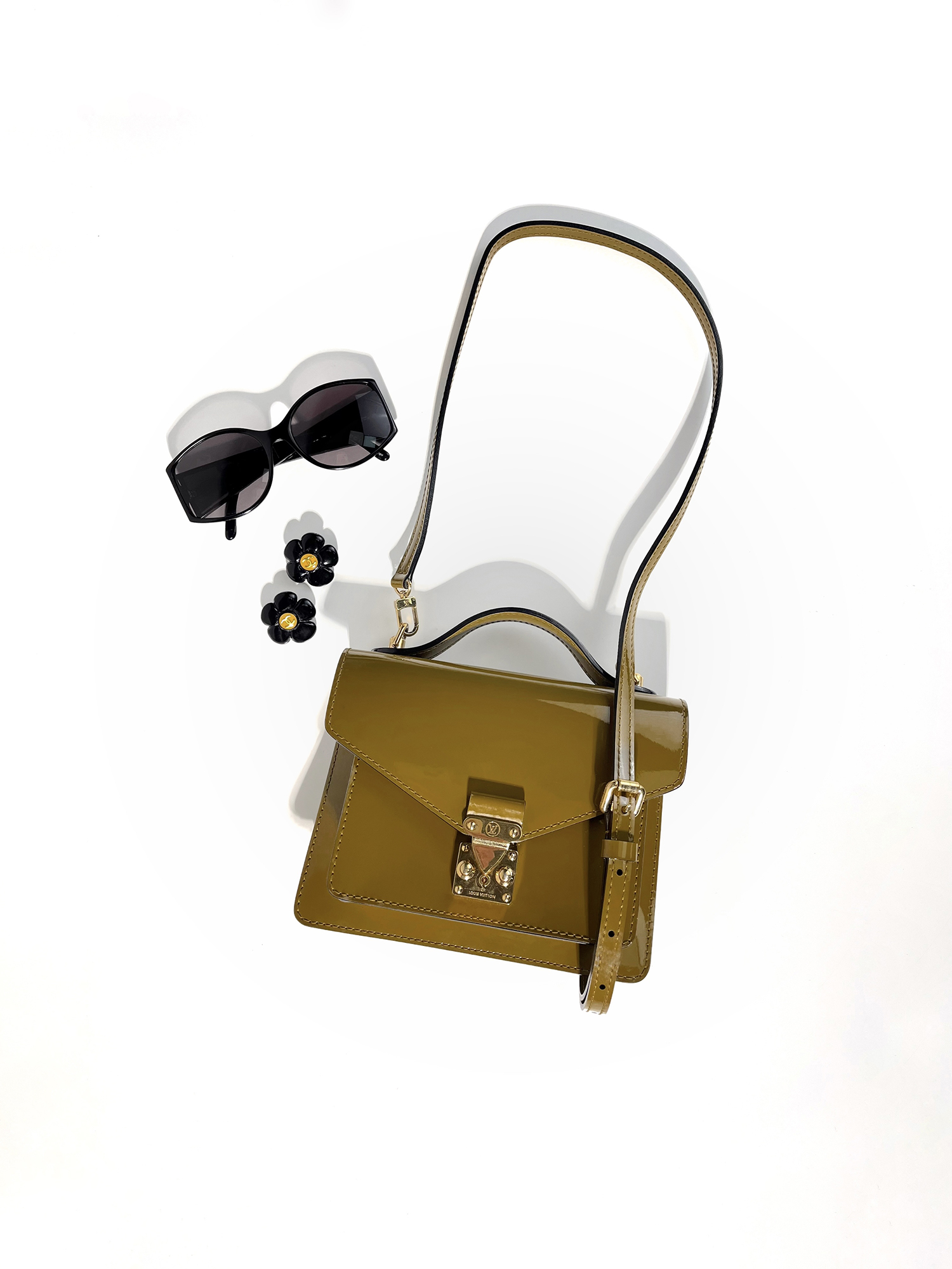 Louis Vuitton Monceau Olive Patent Leather Bag