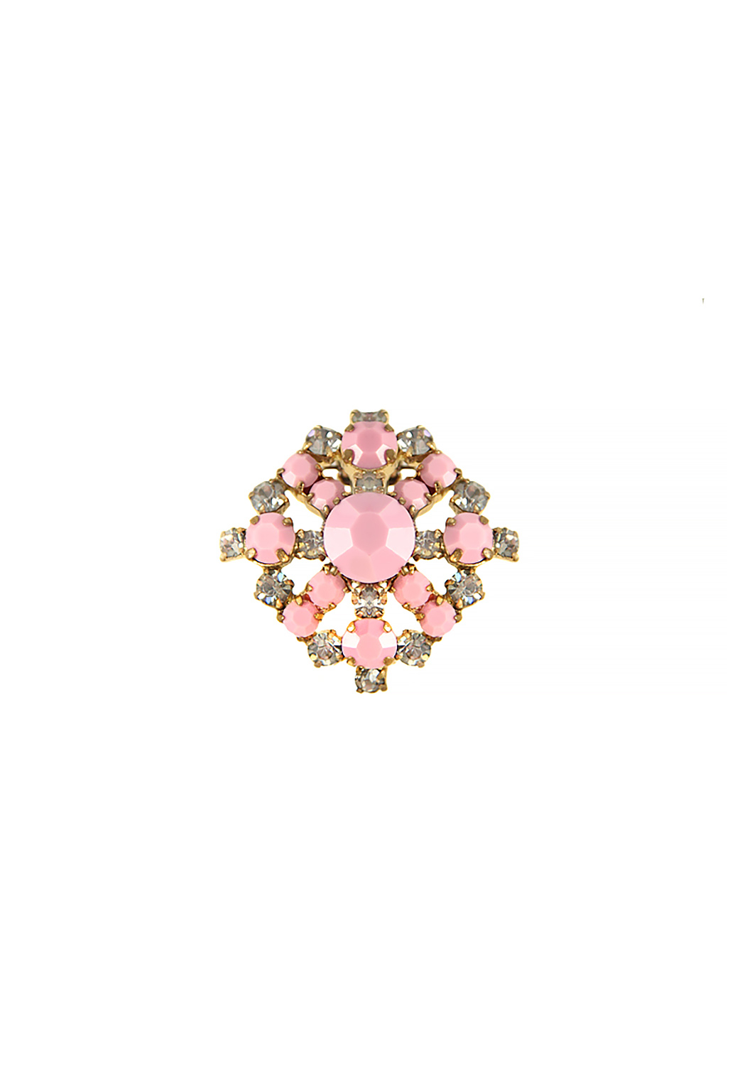 Rhombus Brooch With Pink Crystals 