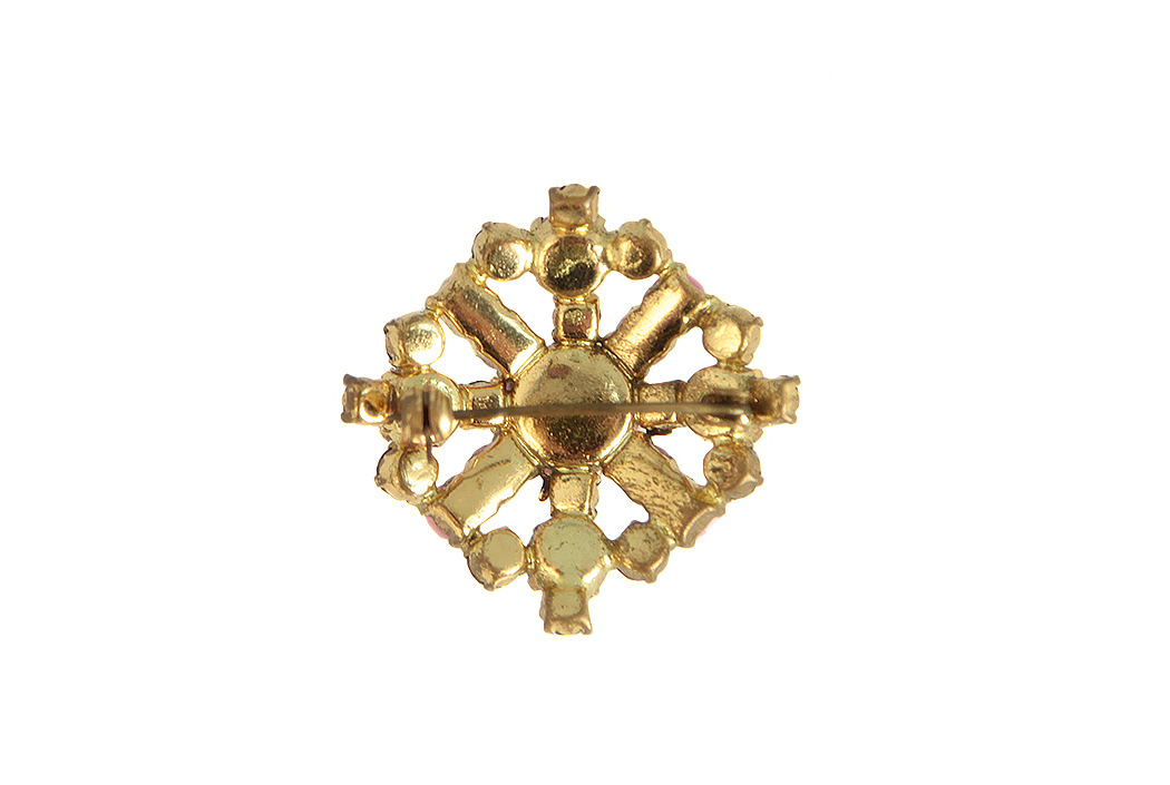 Rhombus Brooch With Pink Crystals 