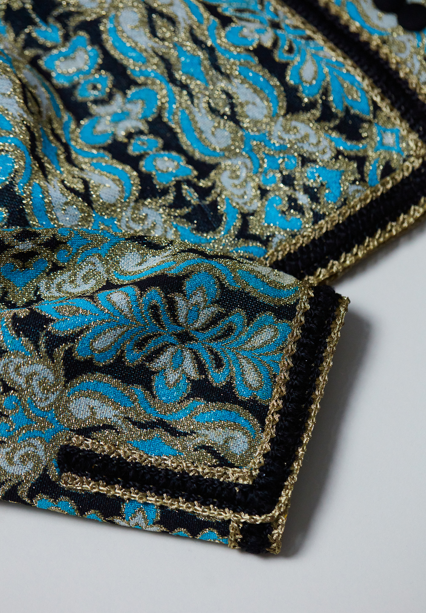 Turquoise Pierre Balmain Jacket with Gold Jacquard Pattern