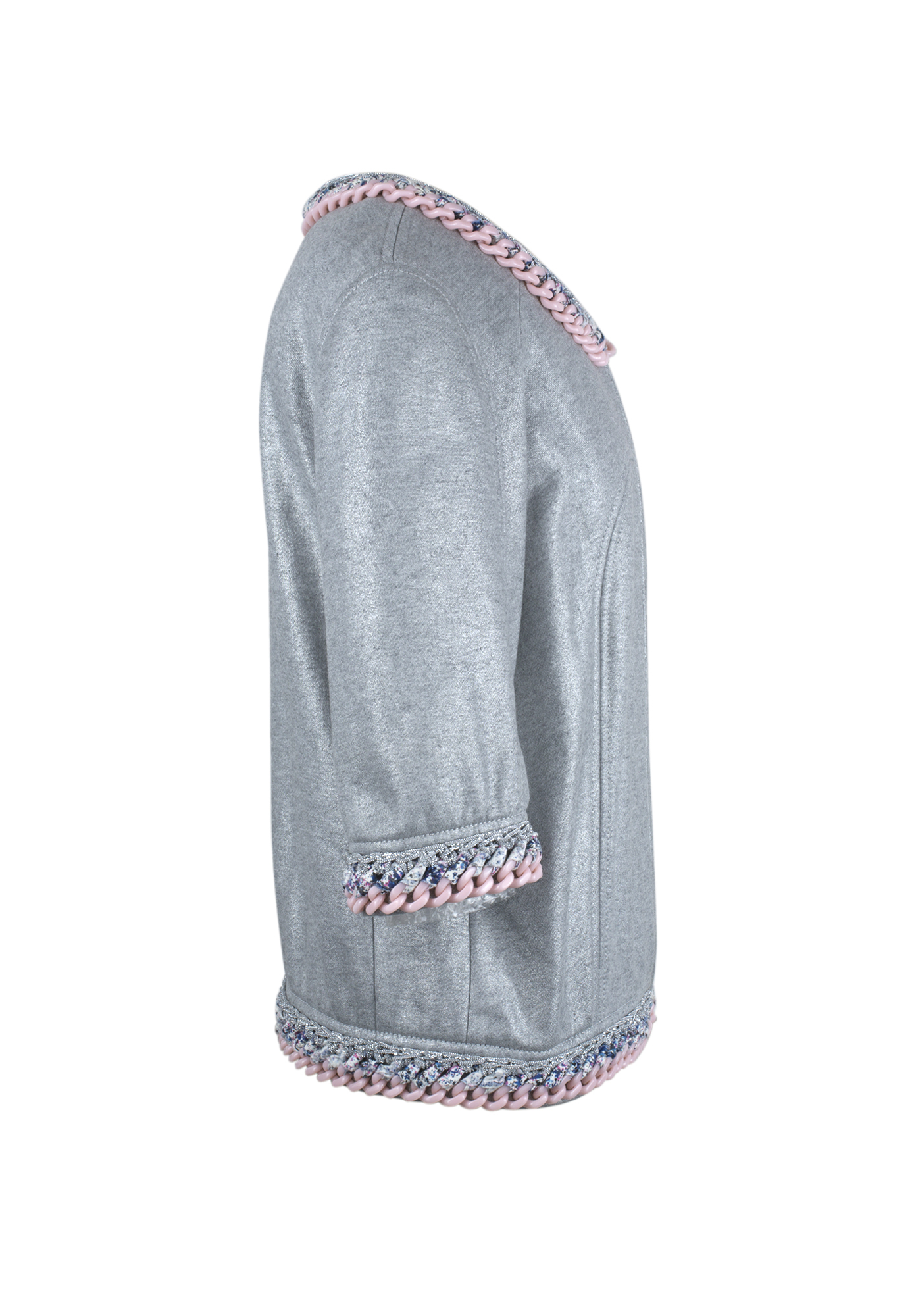 Chanel Grey Jacket With Pink Chains