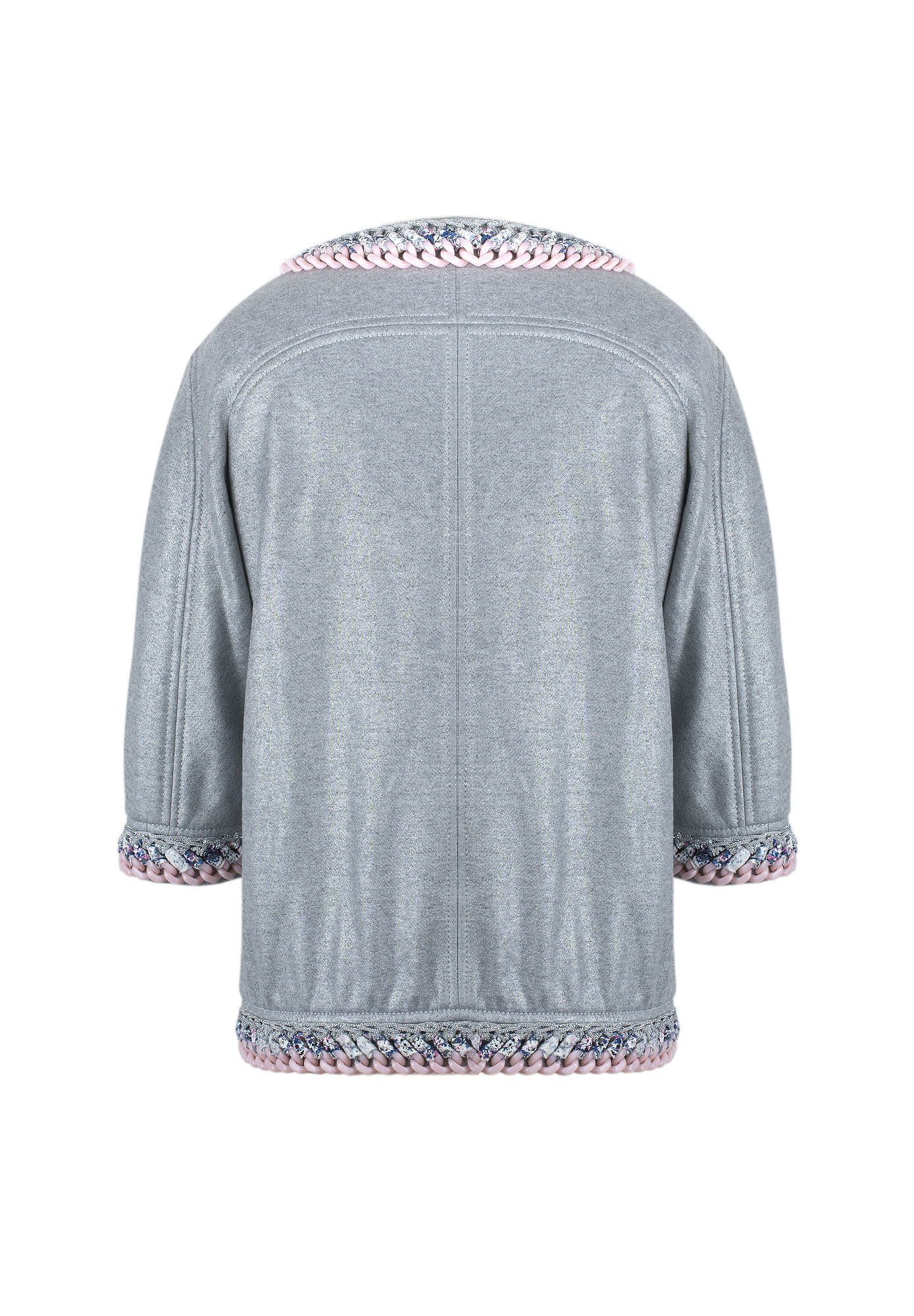 Chanel Grey Jacket With Pink Chains