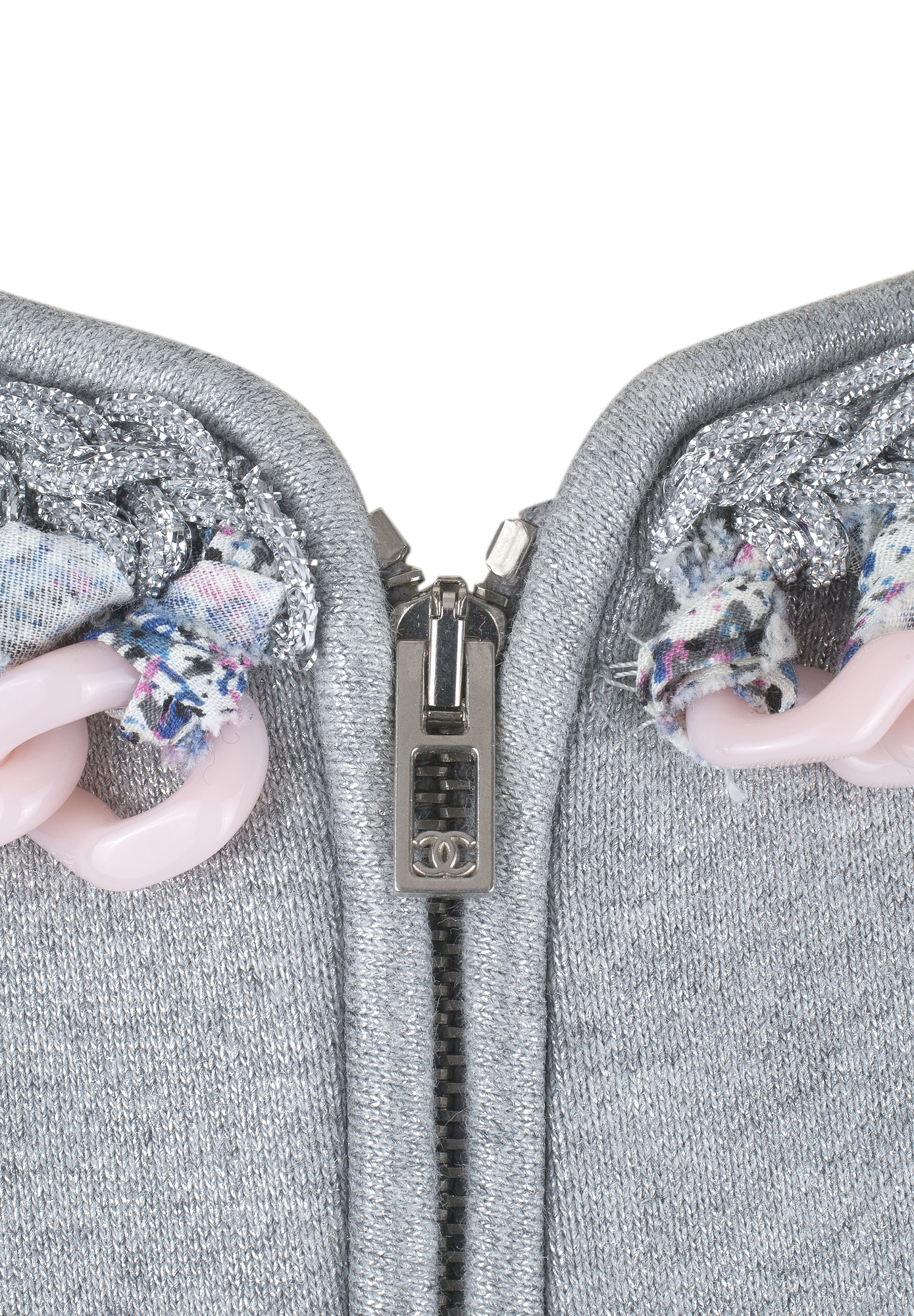 Chanel Grey Jacket With Pink Chains