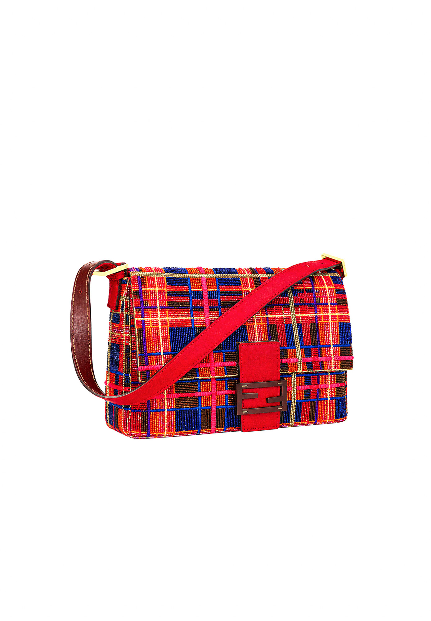 Fendi Plaid Beaded Baguette Bag
