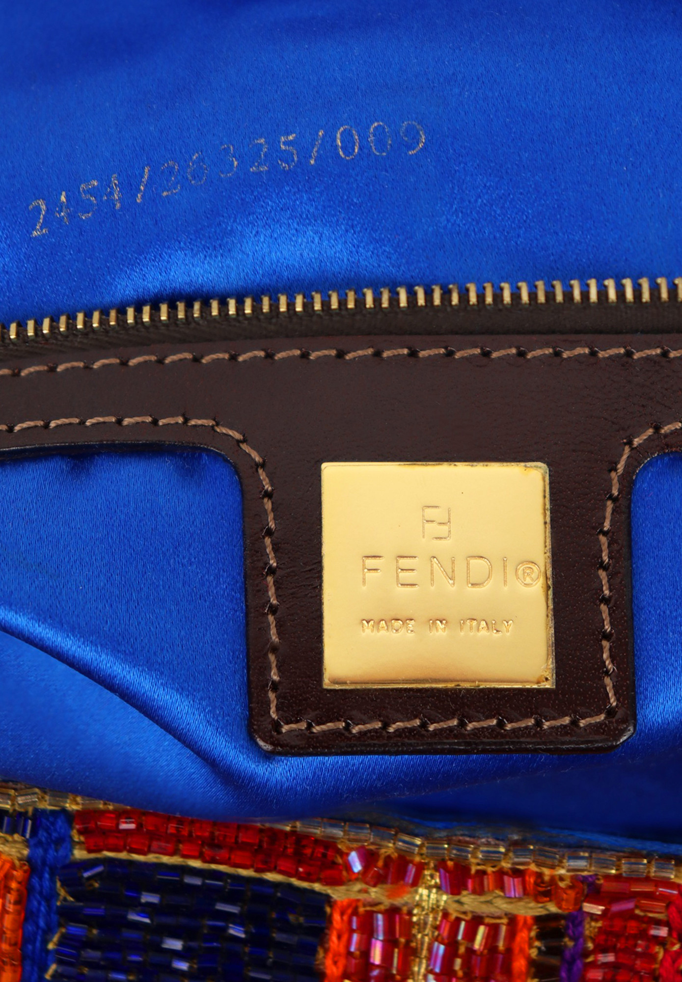 Fendi Plaid Beaded Baguette Bag