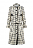 Chanel Creamy And Black Plaid Tweed Coat 
