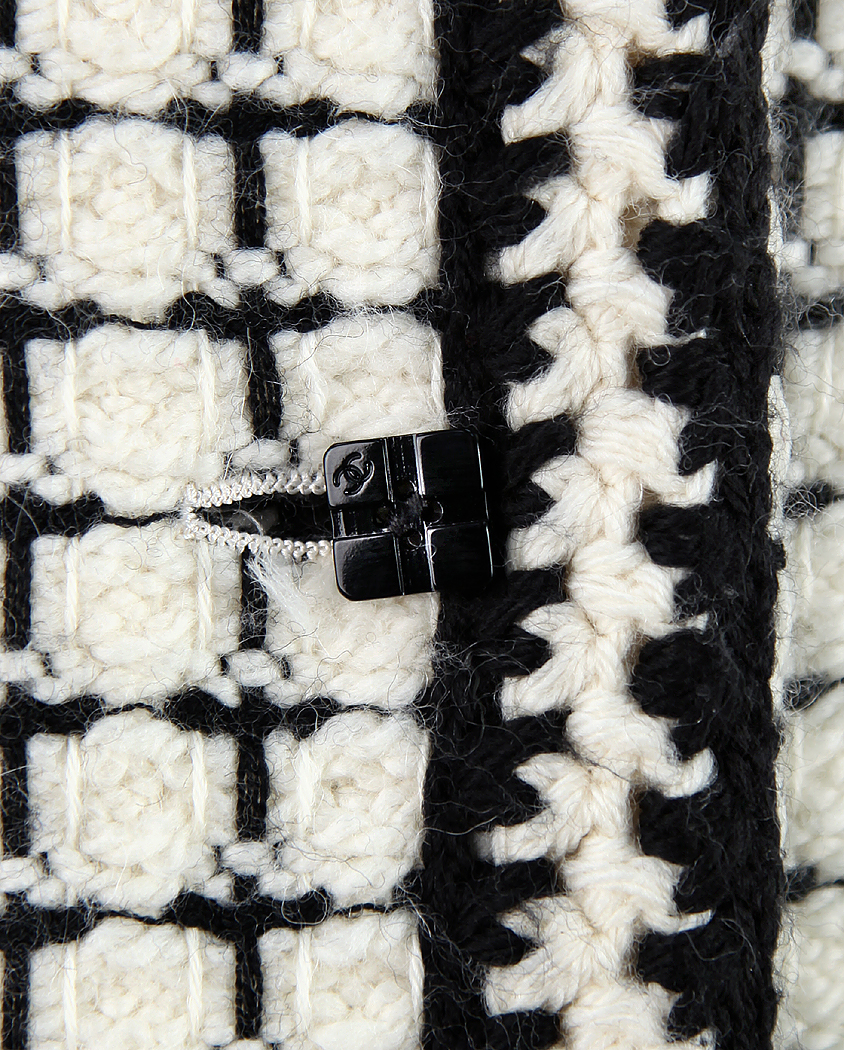Chanel Creamy And Black Plaid Tweed Coat 