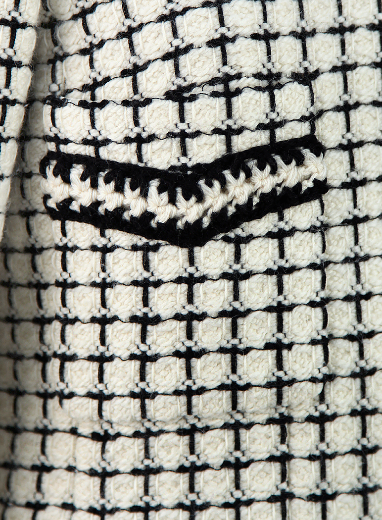 Chanel Creamy And Black Plaid Tweed Coat 