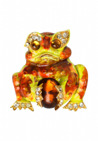 Art Frog Brooch With Crystals And Cabochon