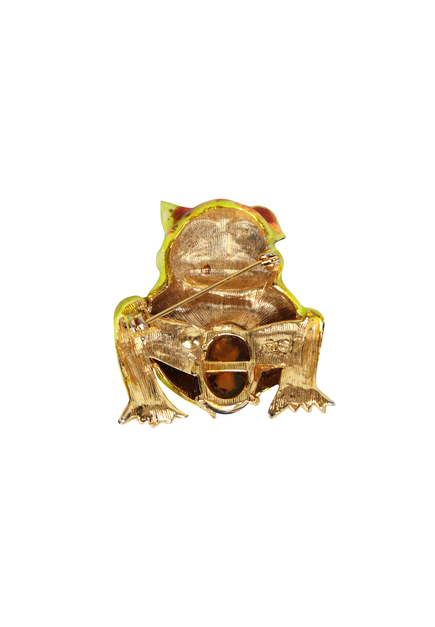 Art Frog Brooch With Crystals And Cabochon